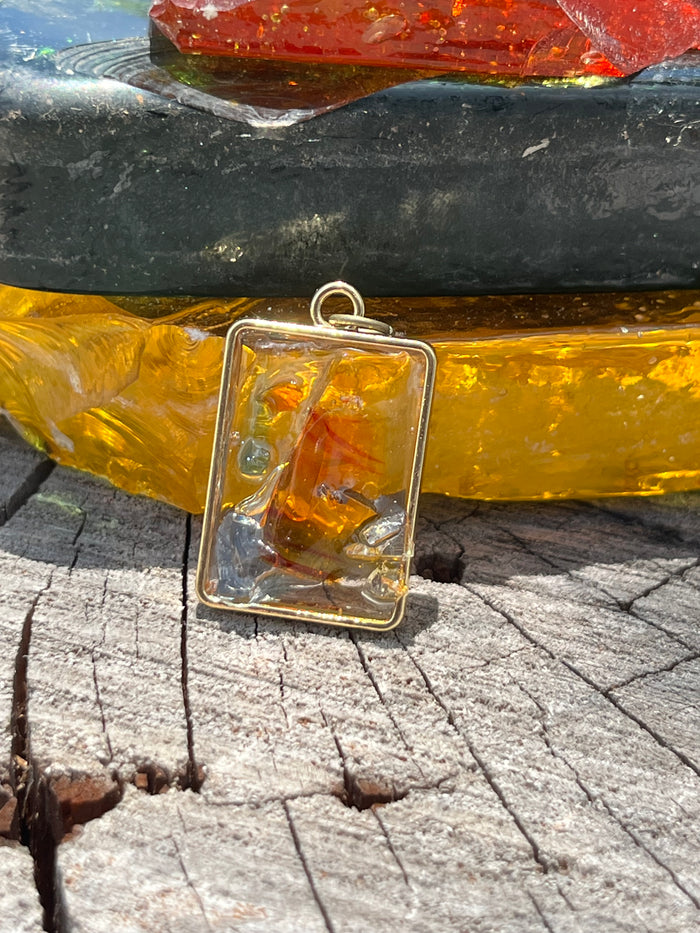 St Eugene Gold Rectangle Clear Pendant