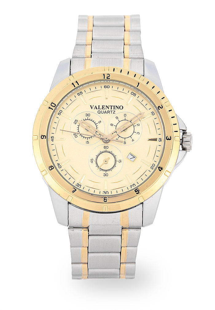 Valentino Stainless Steel Strap Analog Watch for Men 20122501-TWO TONE-GOLD DIAL-Watch Portal Philippines