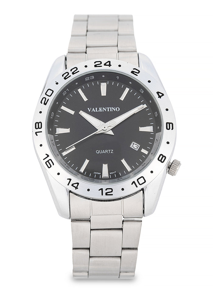 Valentino Stainless Steel Strap Analog Watch for Men 20122545-BLACK DIAL-Watch Portal Philippines