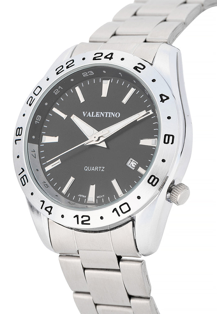 Valentino Stainless Steel Strap Analog Watch for Men 20122545-BLACK DIAL-Watch Portal Philippines