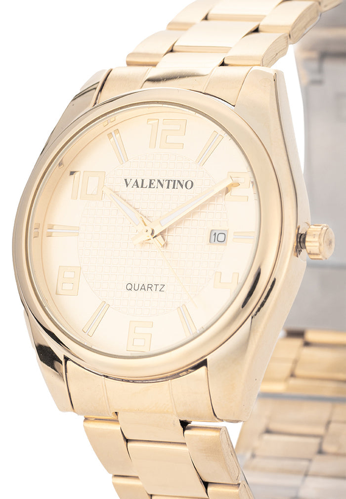 Valentino Stainless Steel Strap Analog Watch for Men 20122549-GOLD DIAL-Watch Portal Philippines