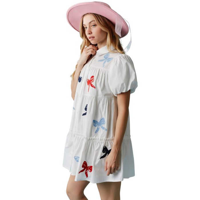 Star Spangled Bow Mini Dress in White