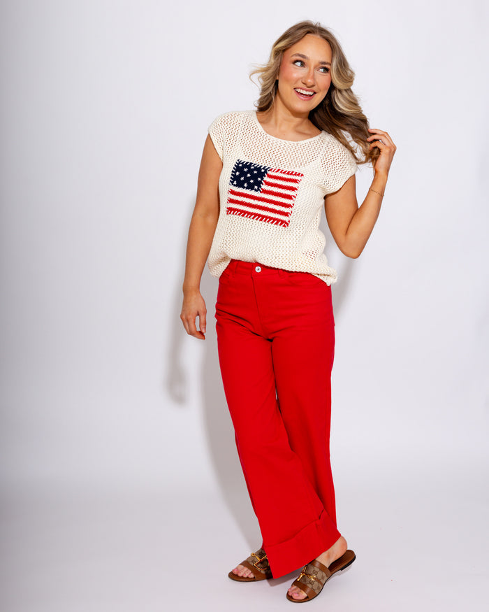 Stars & Stripes Mesh Knit Top