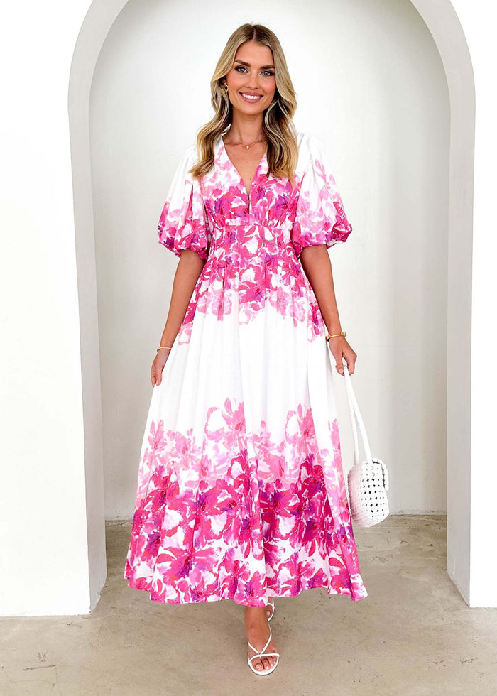 Strap print fairy style medium long style dress with a large swingmen
