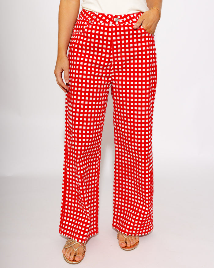Strapless Checkered Peplum Top & Pant Set