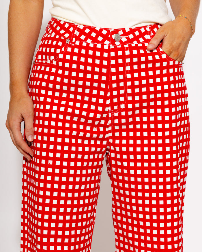 Strapless Checkered Peplum Top & Pant Set