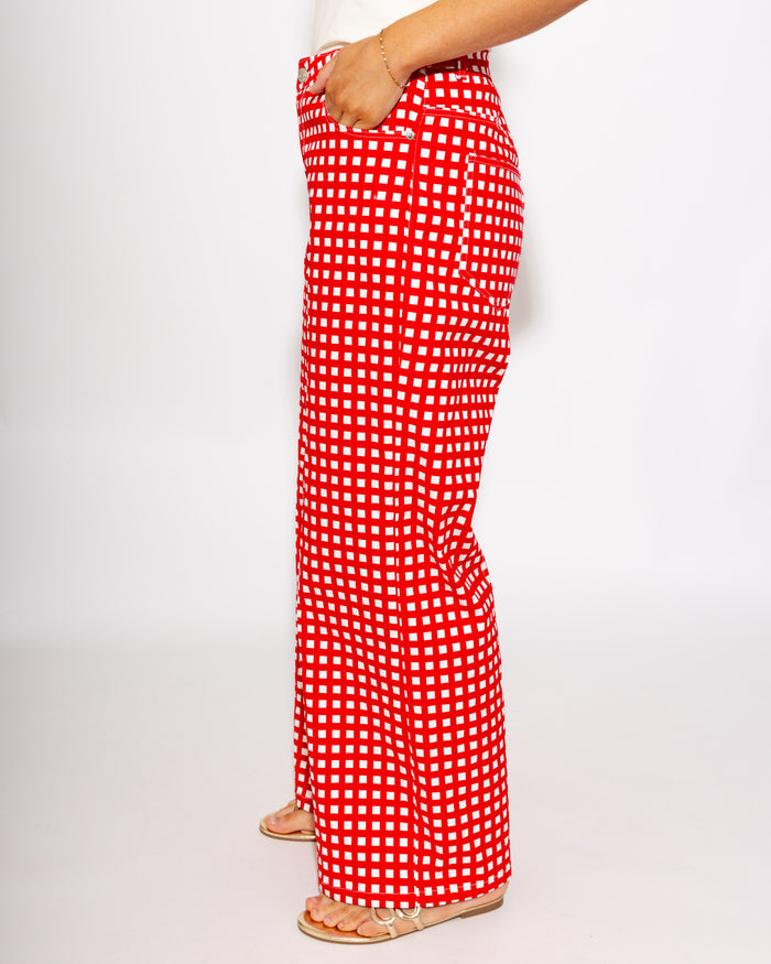 Strapless Checkered Peplum Top & Pant Set