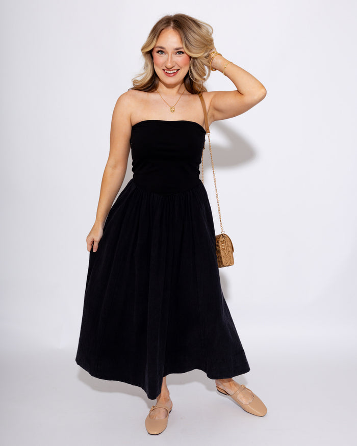 Strapless Ruched Midi Dress