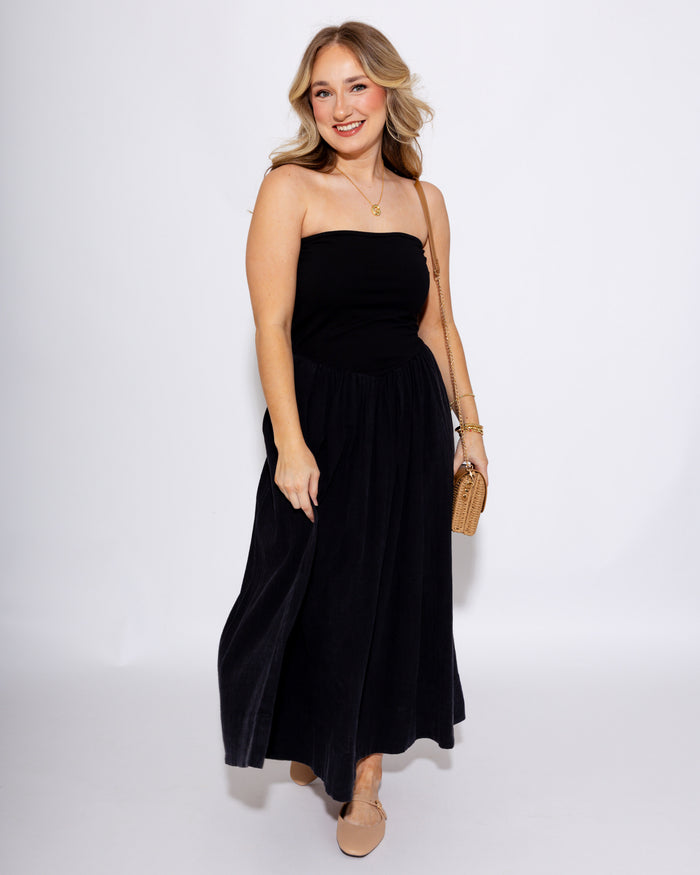 Strapless Ruched Midi Dress