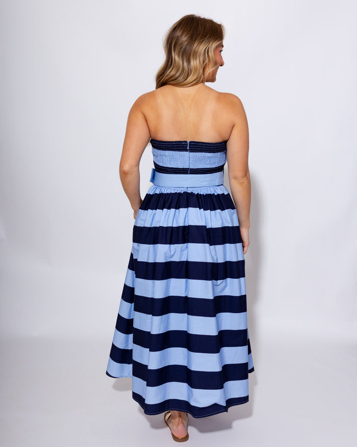 Strapless Stripe Summer Midi Dress