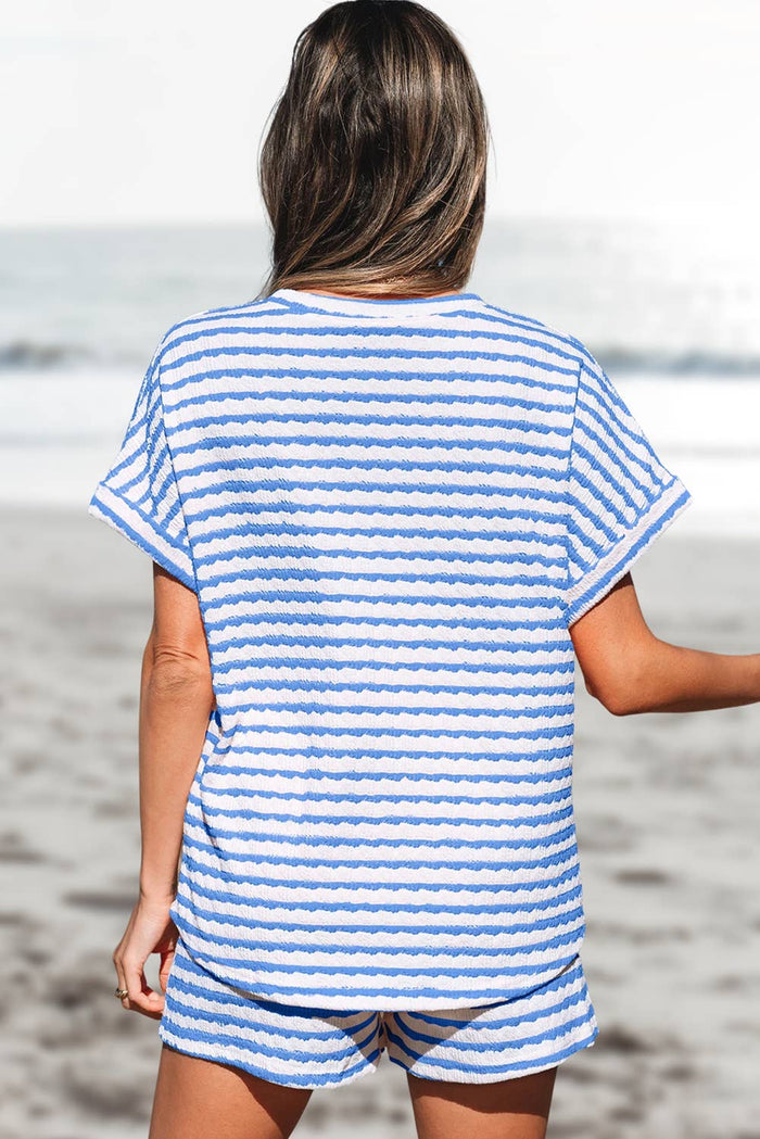 Stripe Knitted Top and Drawstring Shorts Set