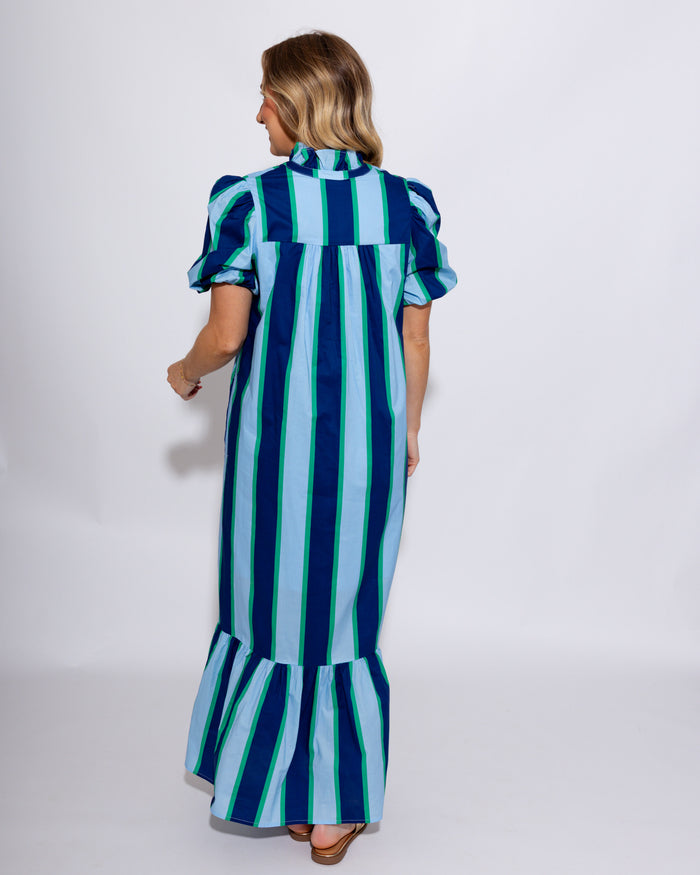 Stripe Ruffle Neck Midi Dress