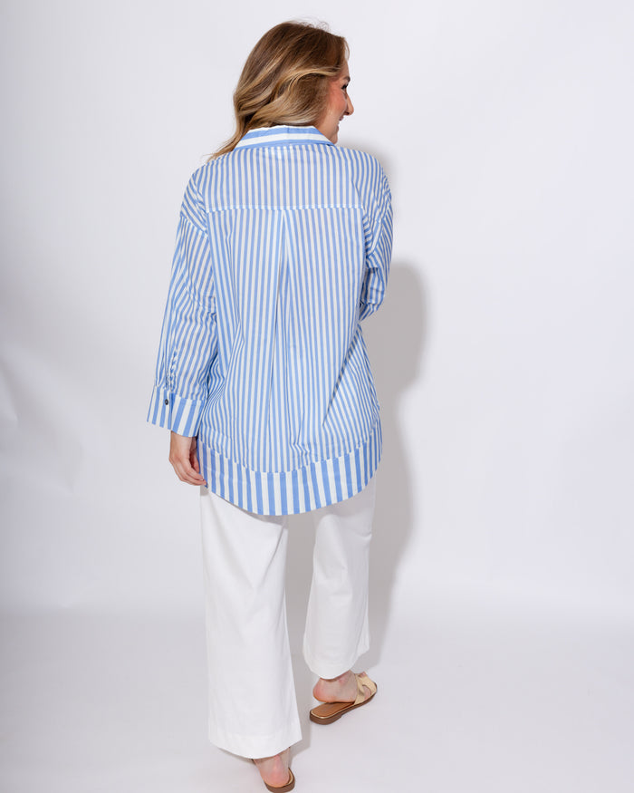 Striped Pearl Accent Button Top