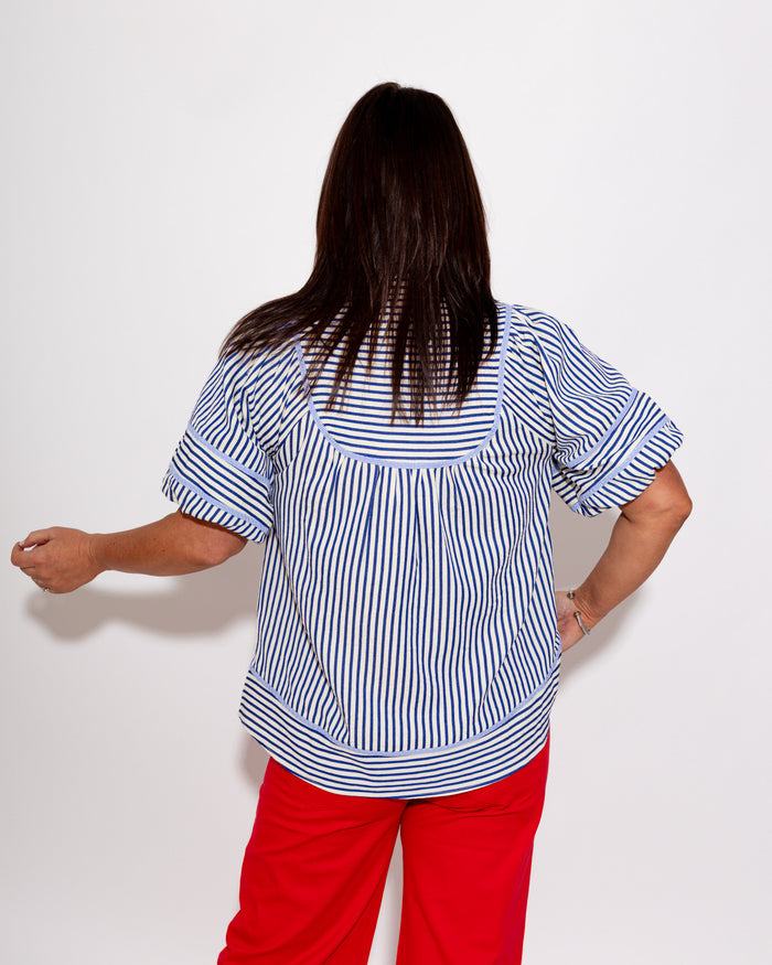 Striped Puff Sleeve Babydoll Top