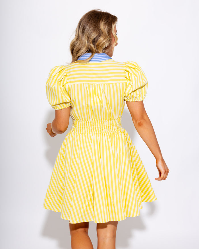 Striped Smocked Mini Dress in Lemon