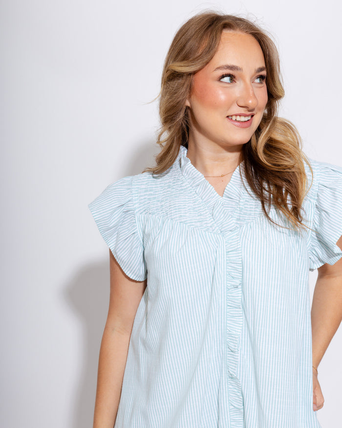 Striped & Smocked Ruffle Mini