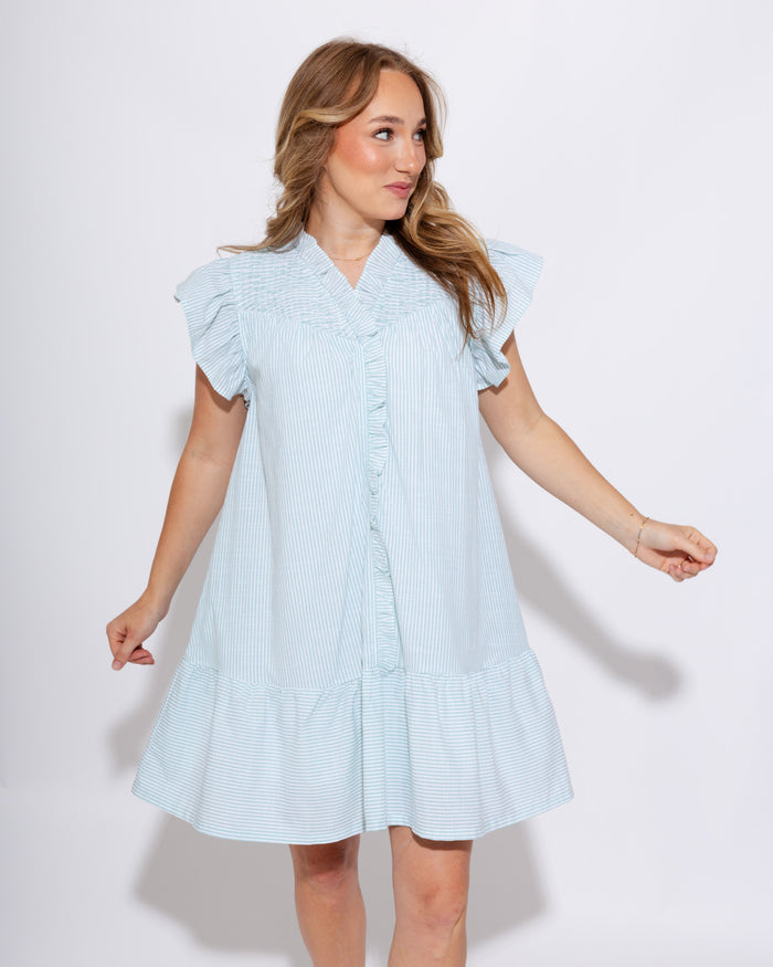Striped & Smocked Ruffle Mini
