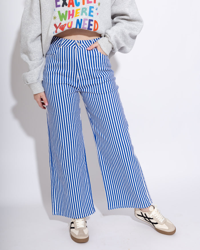 Striped Wide-Leg Pants in Denim