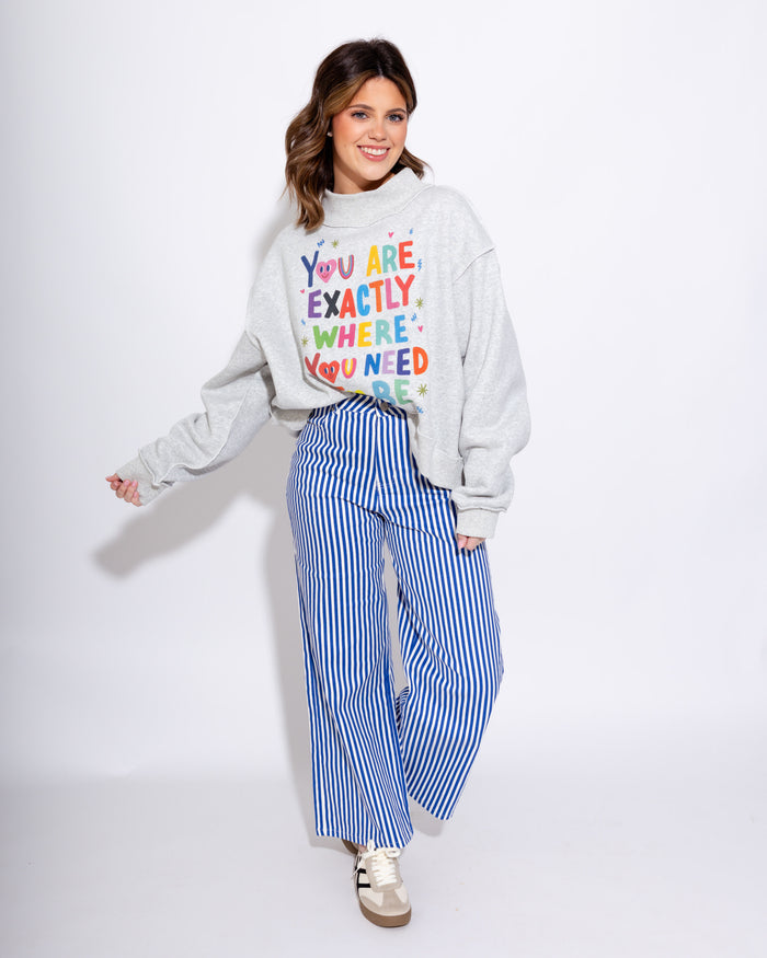 Striped Wide-Leg Pants in Denim