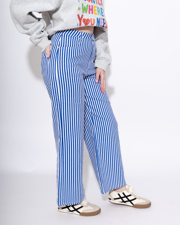 Striped Wide-Leg Pants in Denim