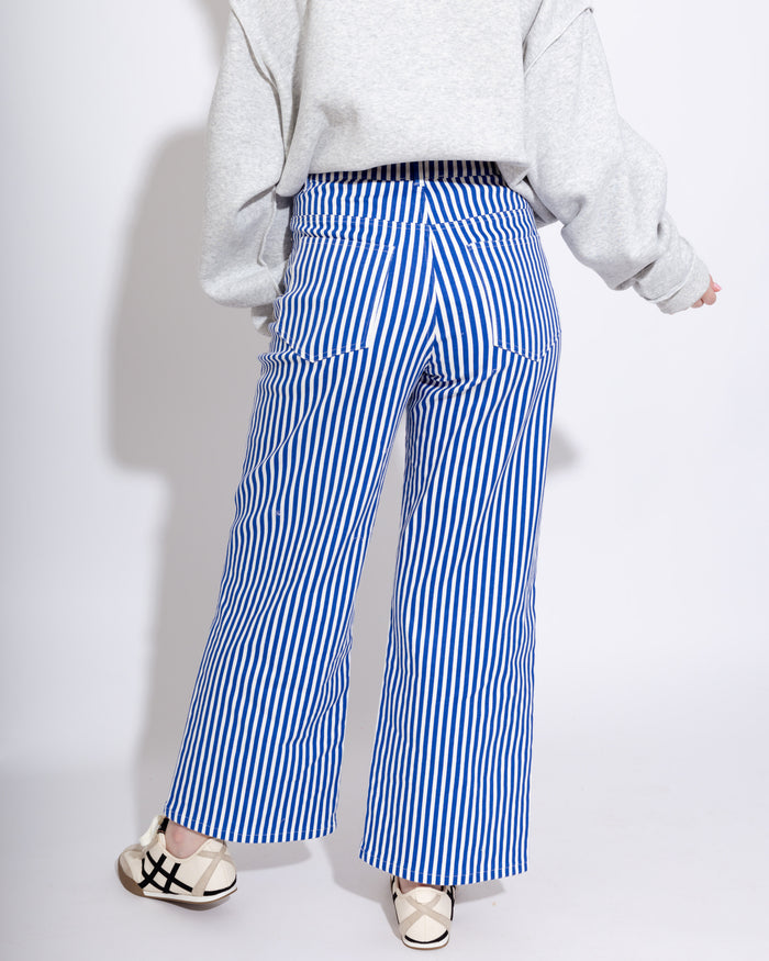 Striped Wide-Leg Pants in Denim
