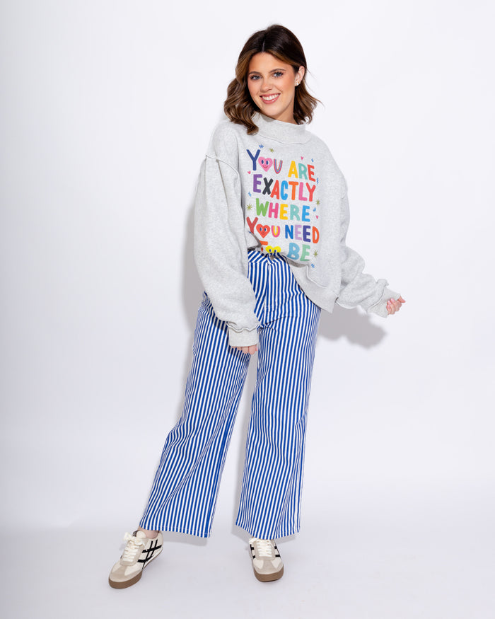 Striped Wide-Leg Pants in Denim