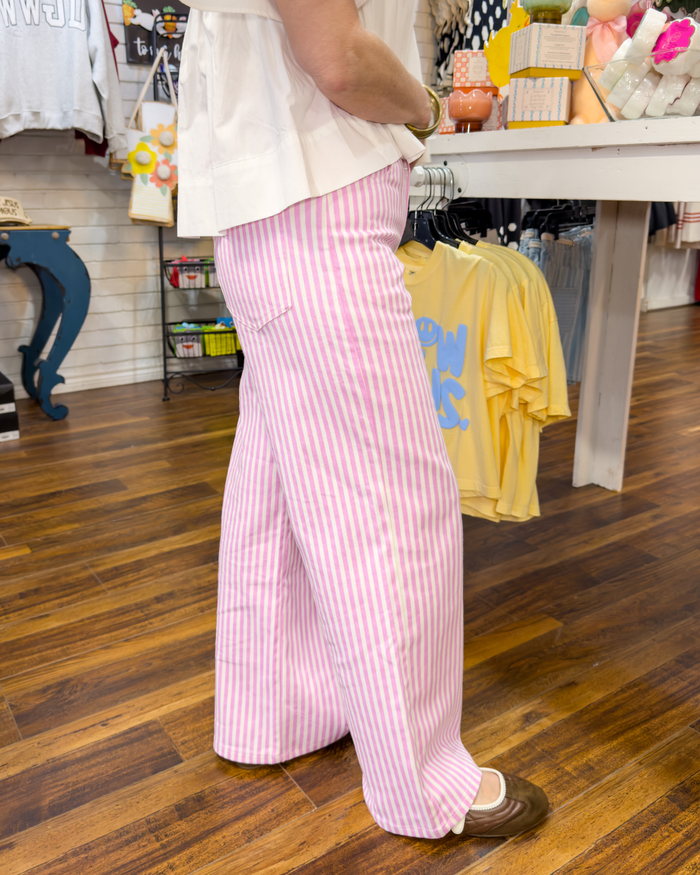 Striped Wide-Leg Pants in Pink