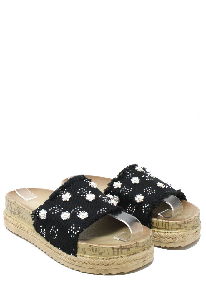 Studded Denim Slide