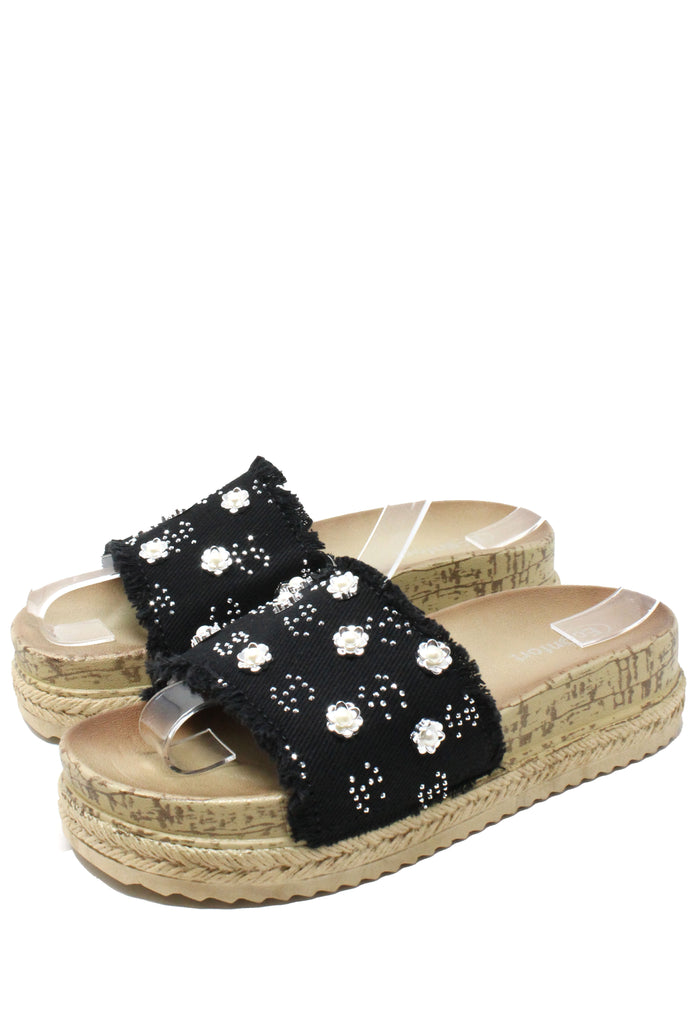 Studded Denim Slide