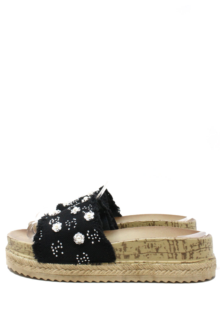 Studded Denim Slide