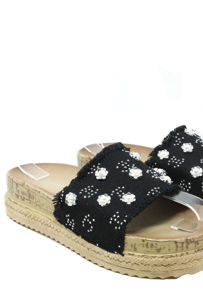 Studded Denim Slide