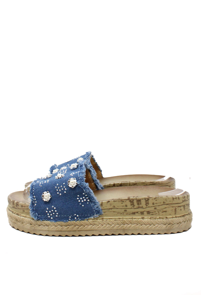Studded Denim Slide