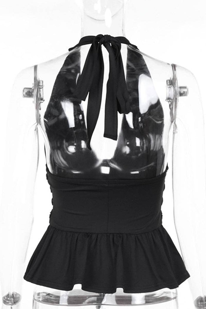 Studded Halterneck Peplum Top