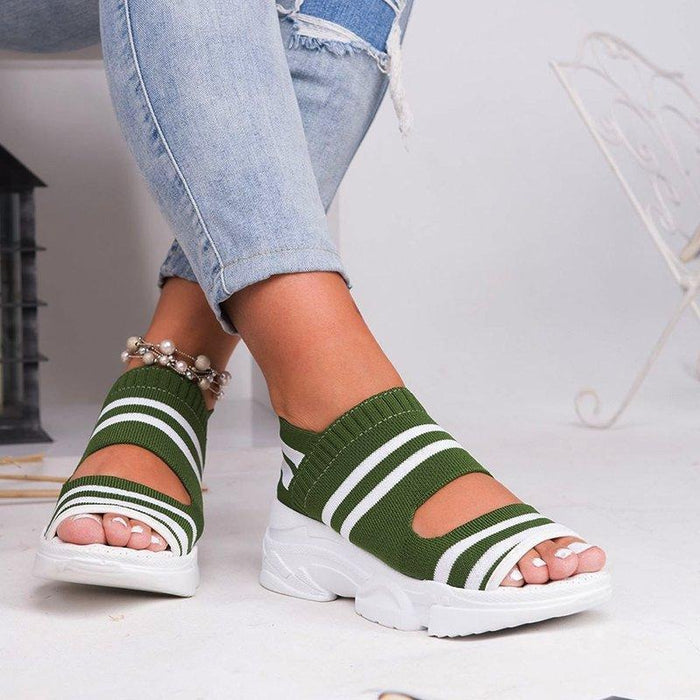Summer flat bottom elastic thick sole sports fish mouth shoes
