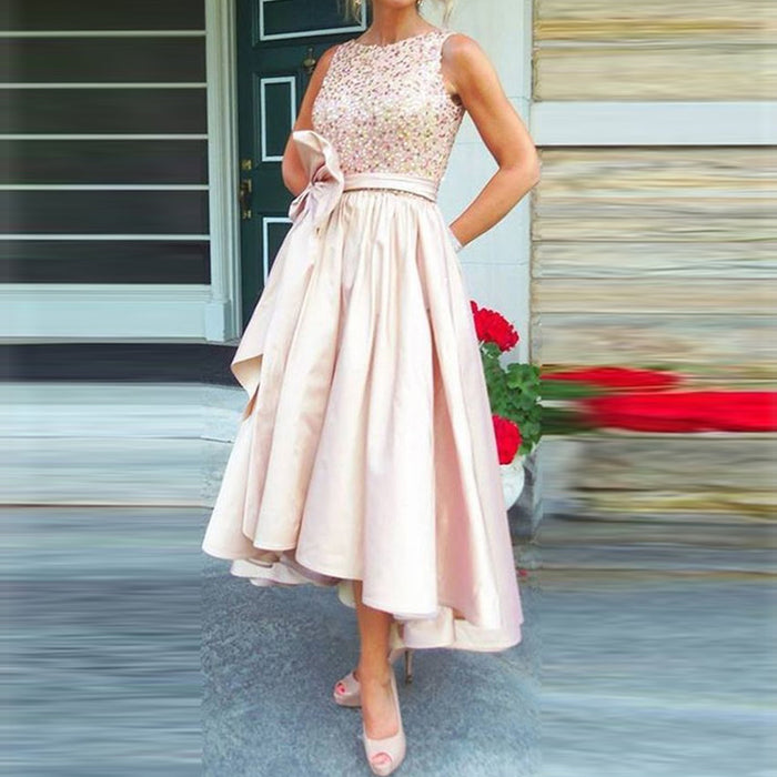 Summer Mother of the Bride Dresses 2021 Pink High Low A Line Bow Elegant Ruched