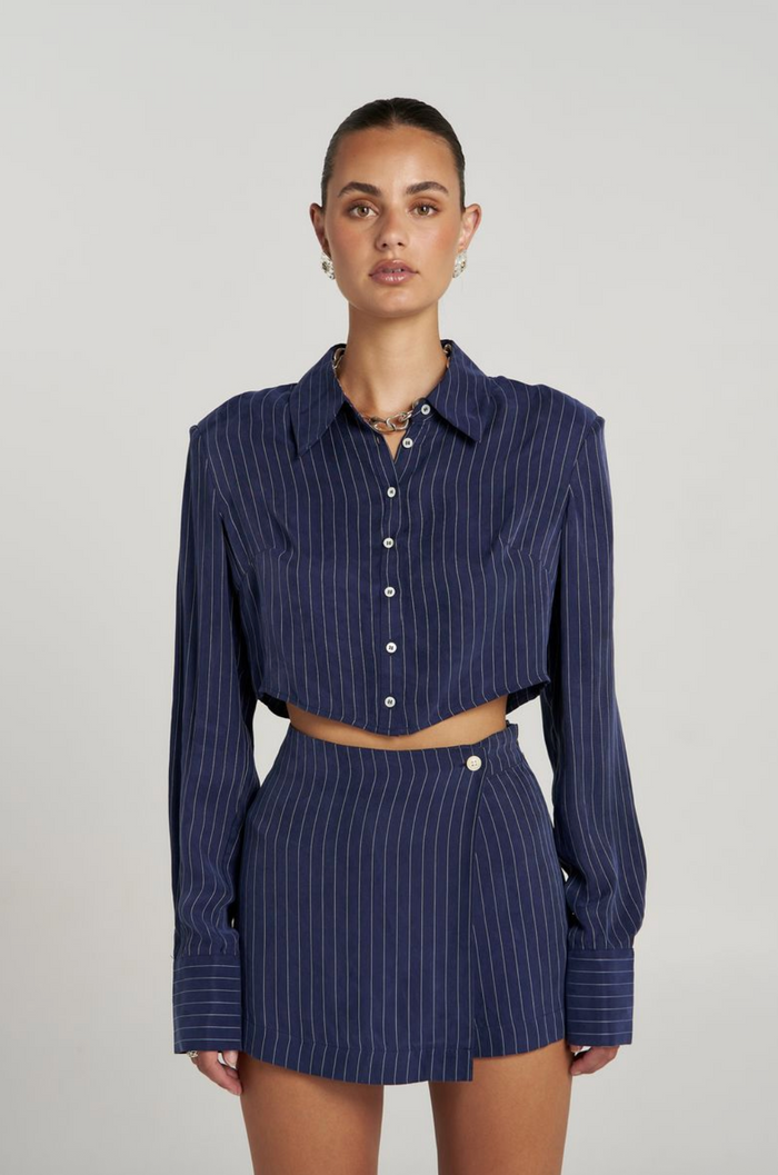 Summi Summi Asym Skort - Navy Pinstripe