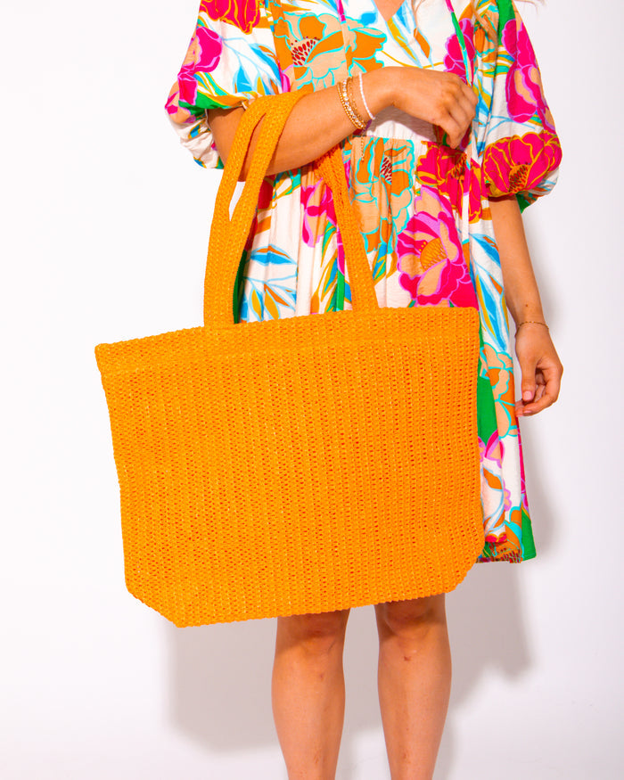 Sunset Glow Straw Crochet Tote Bag in Orange