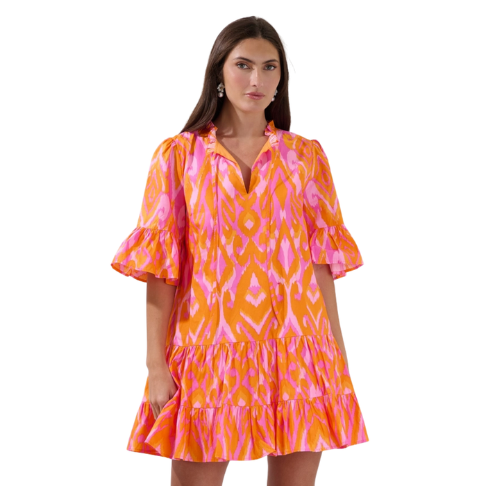 Sunset Ikat Ruffle Mini Dress