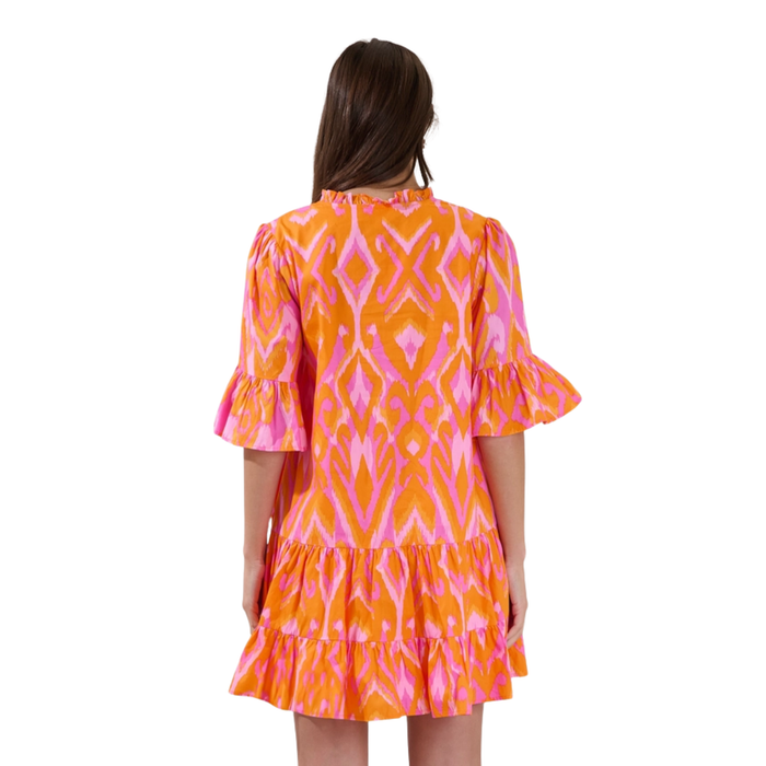 Sunset Ikat Ruffle Mini Dress