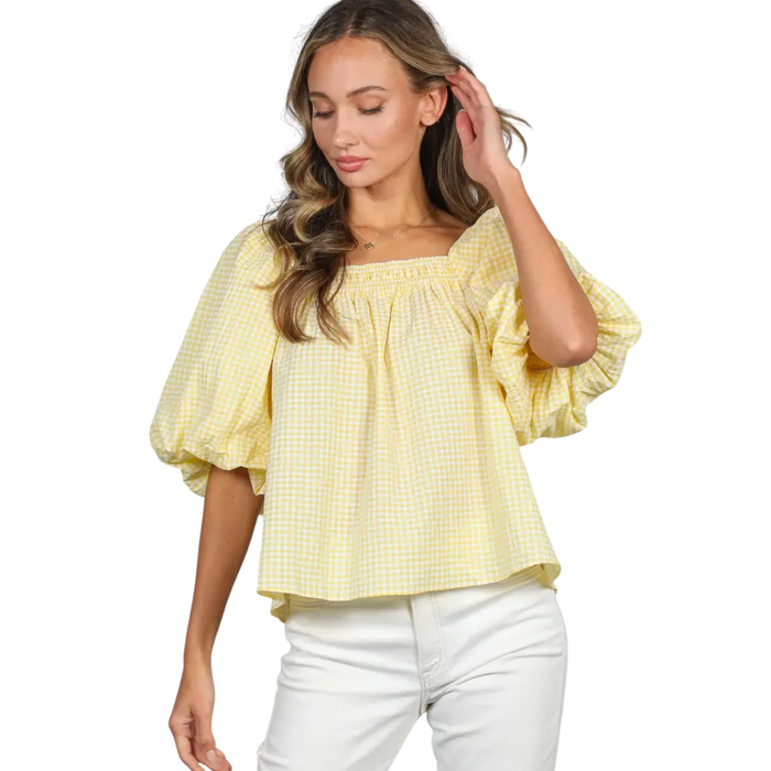 Sunshine Gingham Puff Sleeve Top