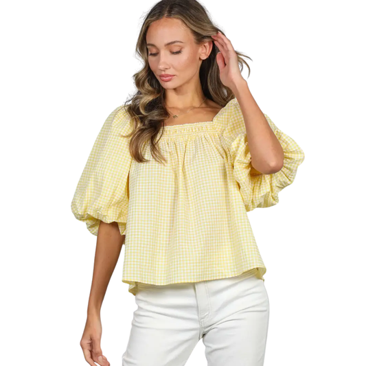 Sunshine Gingham Puff Sleeve Top