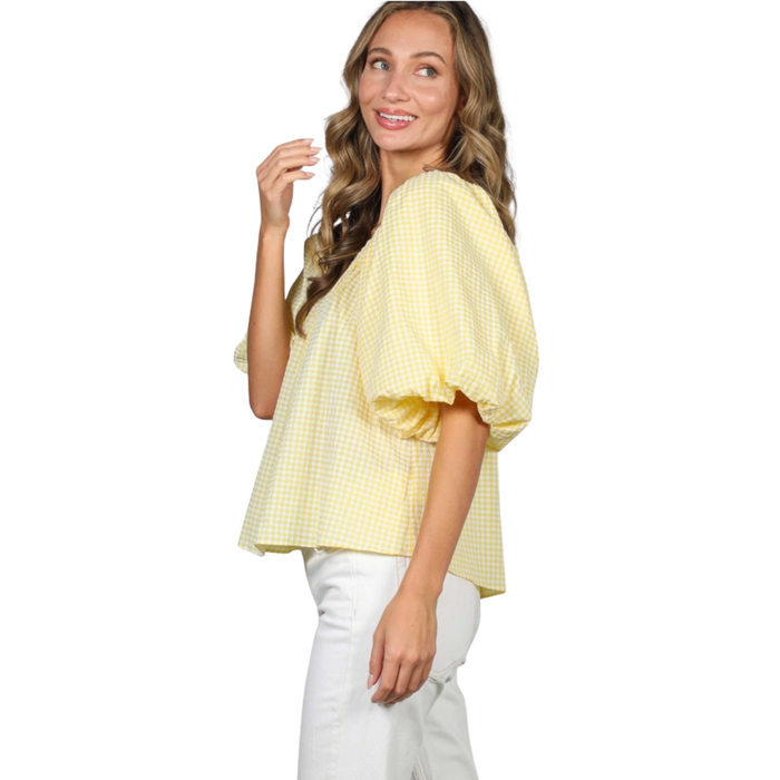 Sunshine Gingham Puff Sleeve Top
