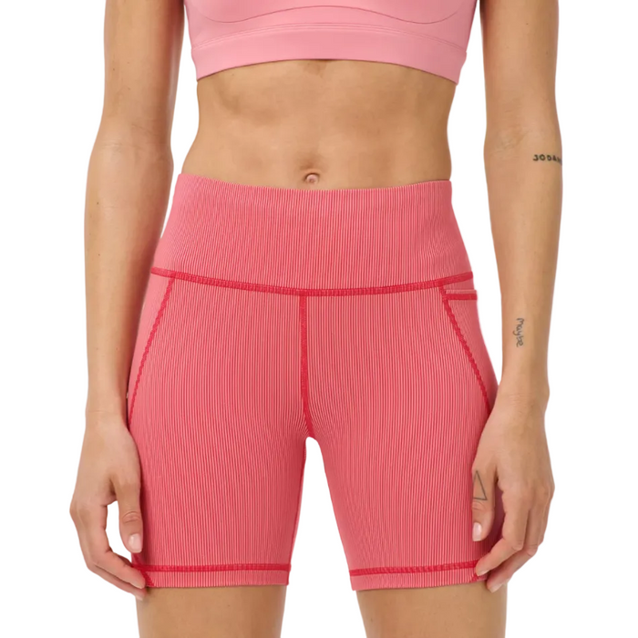 Sweaty Betty Power 6" Biker Shorts in Red Micro Stripe Print SS26