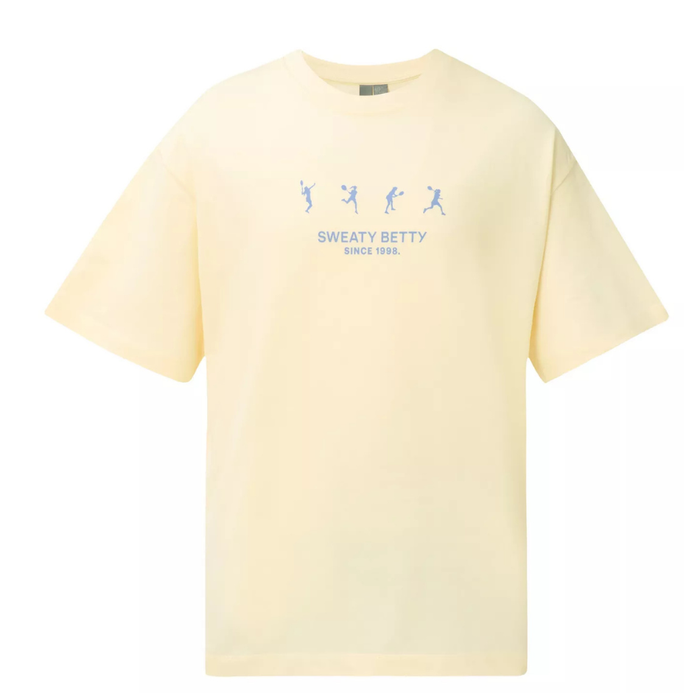 Sweaty Betty Tennis Graphic T-Shirt in Blue Tennis Ladies Print SS26