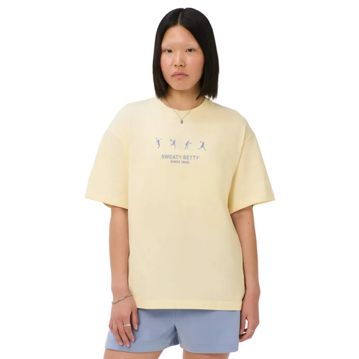 Sweaty Betty Tennis Graphic T-Shirt in Blue Tennis Ladies Print SS26