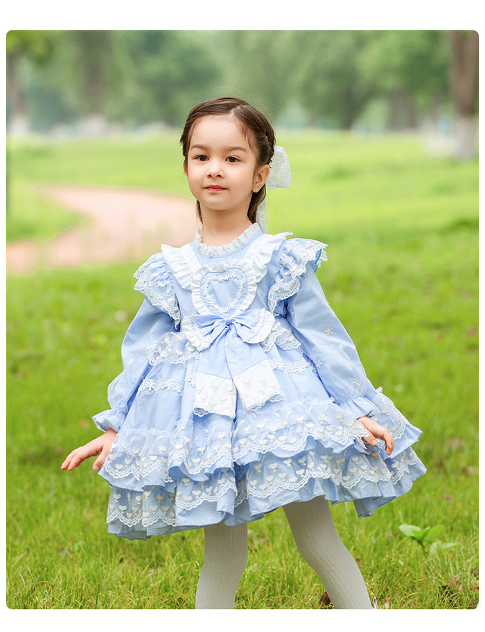 Sweet Love Light Blue Long Sleeves Organza with Lace Bow(s) Girls Lolita Dress