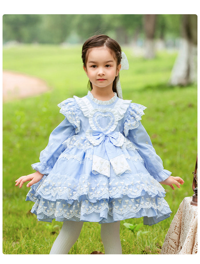 Sweet Love Light Blue Long Sleeves Organza with Lace Bow(s) Girls Lolita Dress