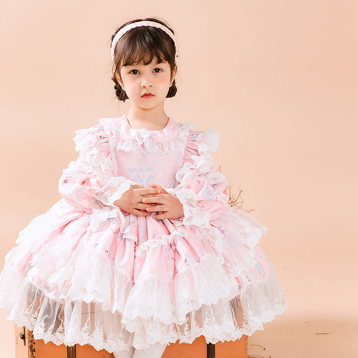 Sweet Love Pink Long Sleeves Organza with Lace Girls Lolita Dress