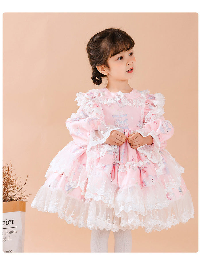 Sweet Love Pink Long Sleeves Organza with Lace Girls Lolita Dress