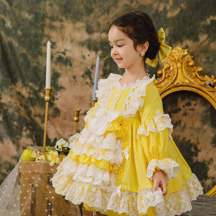 Sweet Love Yellow Spanish Long Sleeves with Lace Bow(s) Girls Lolita Dress